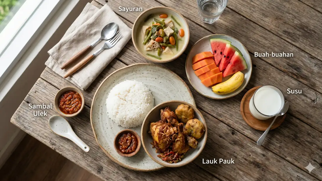 Makanan bergizi lengkap sesuai konsep 4 sehat 5 sempurna