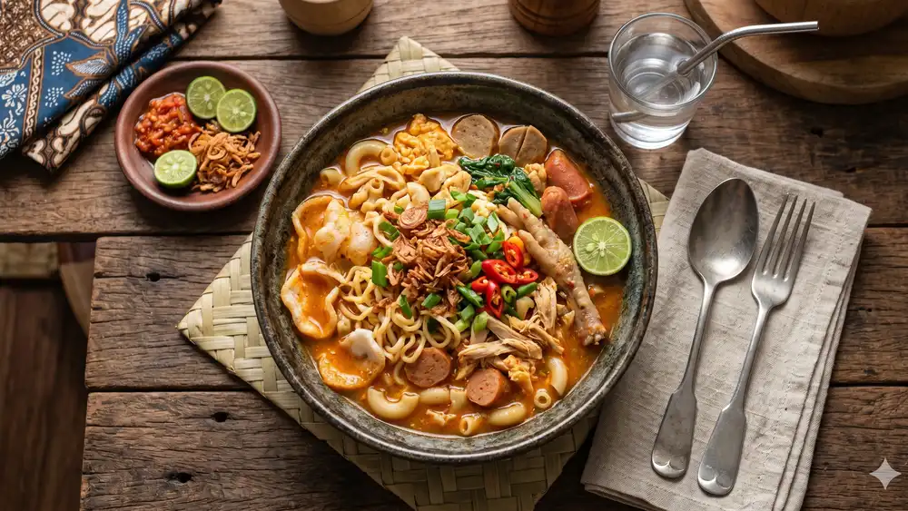 Bumbu seblak dengan cabe dan rempah-rempah di piring