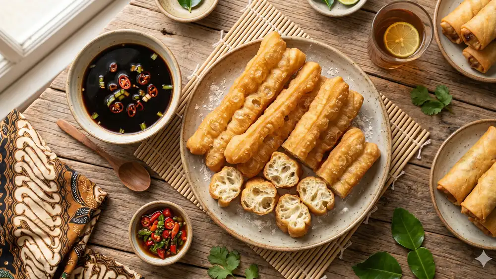 cakwe goreng renyah yang baru selesai digoreng
