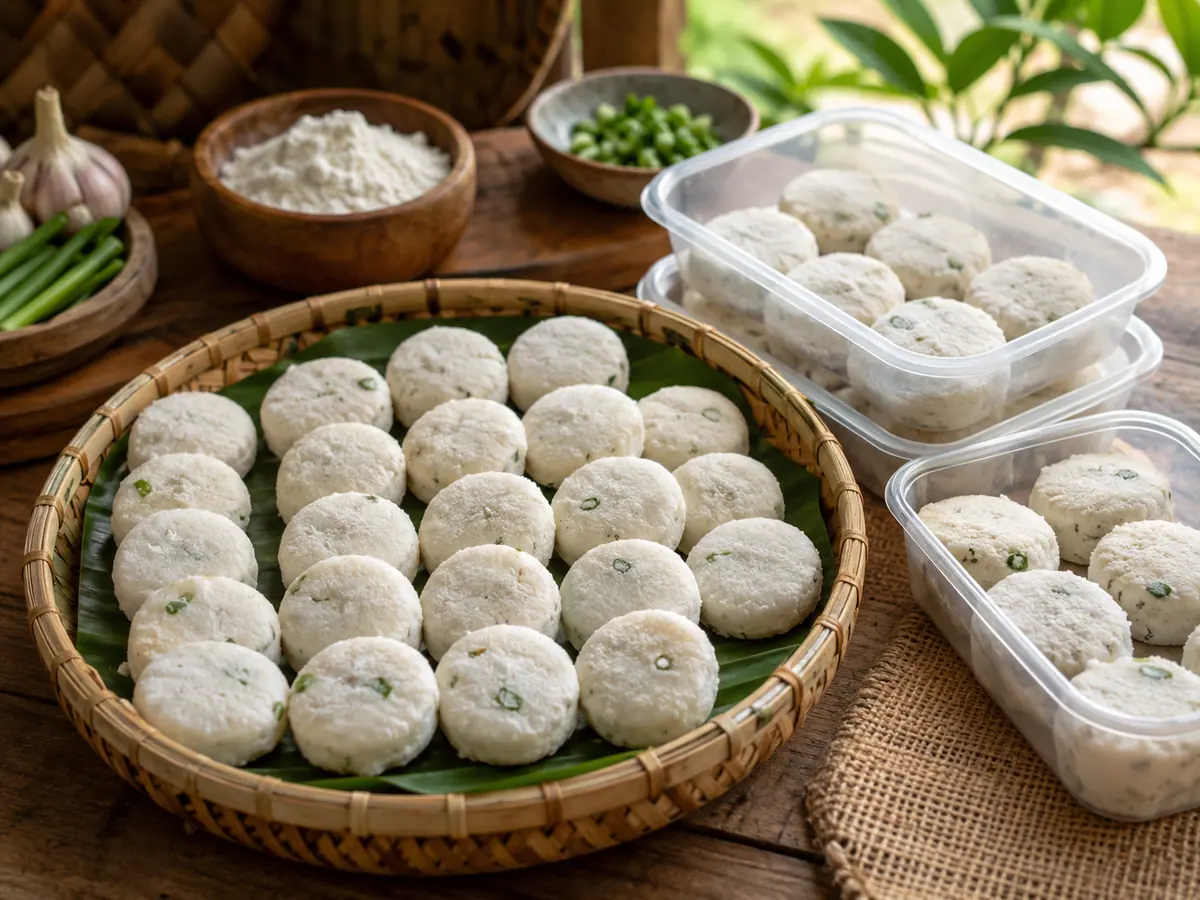 Cireng mentah ditata rapi untuk disimpan sebagai stok frozen food