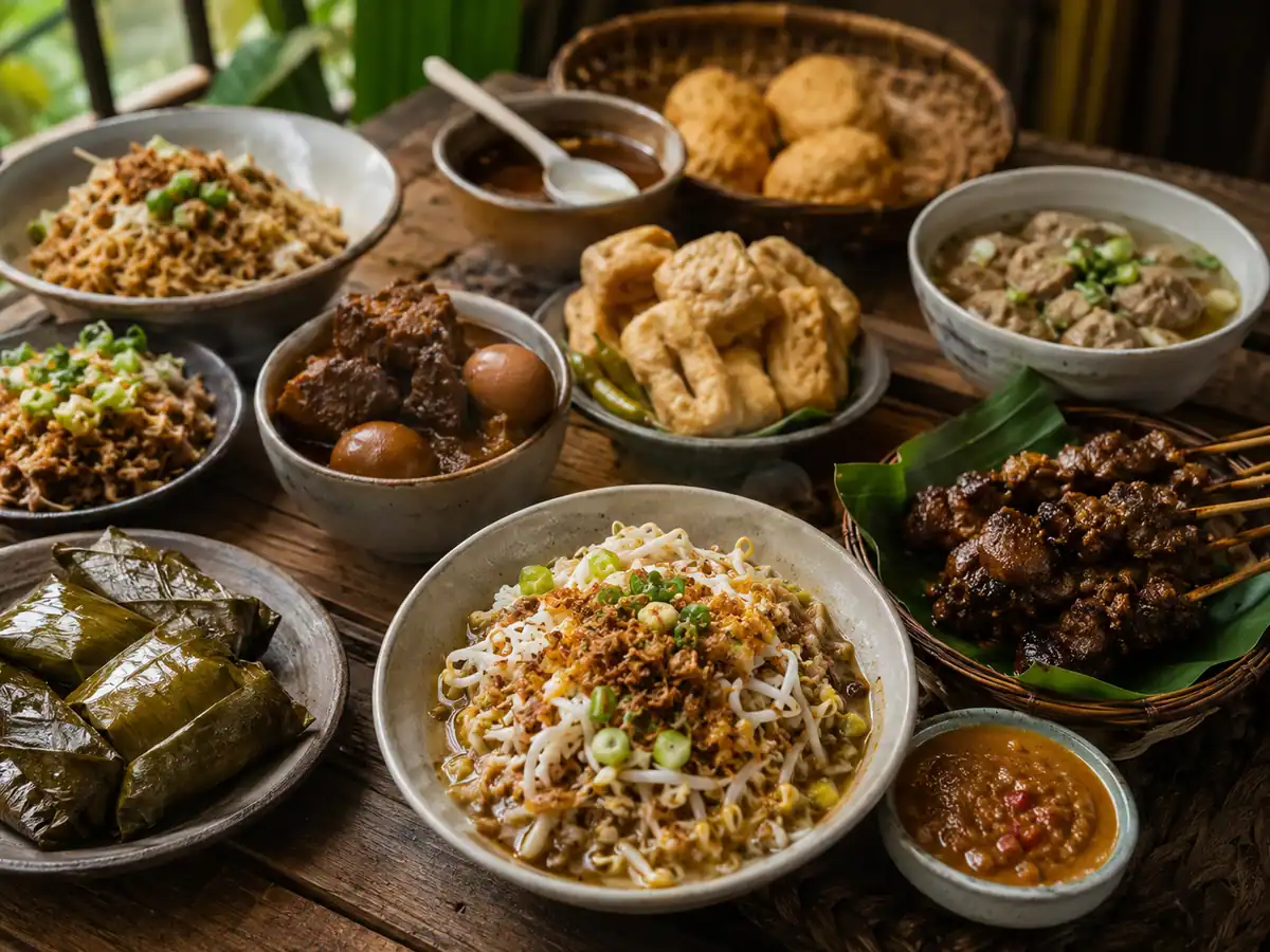 Aneka makanan khas Semarang tersaji di meja, dari lumpia hingga tahu gimbal