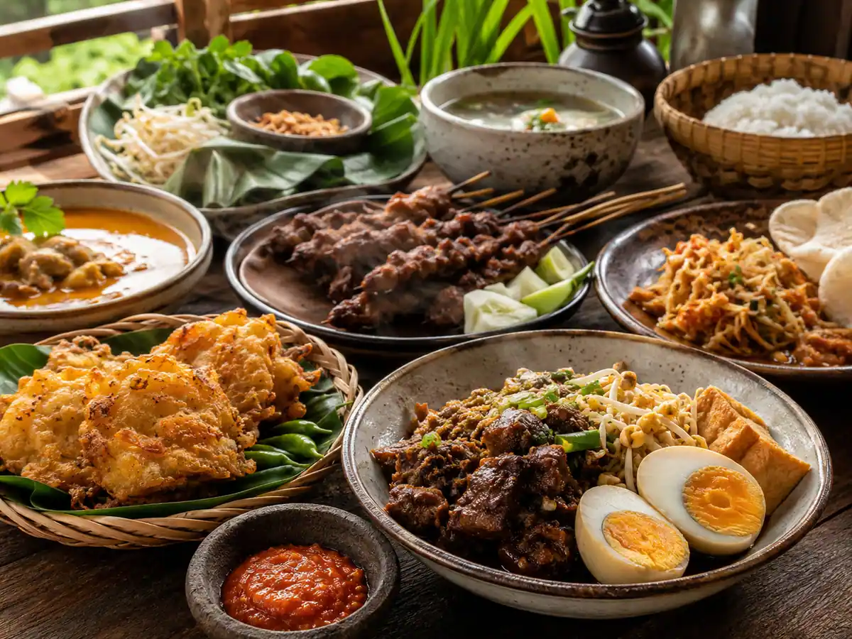 Aneka makanan khas Surabaya tersaji lengkap di atas meja