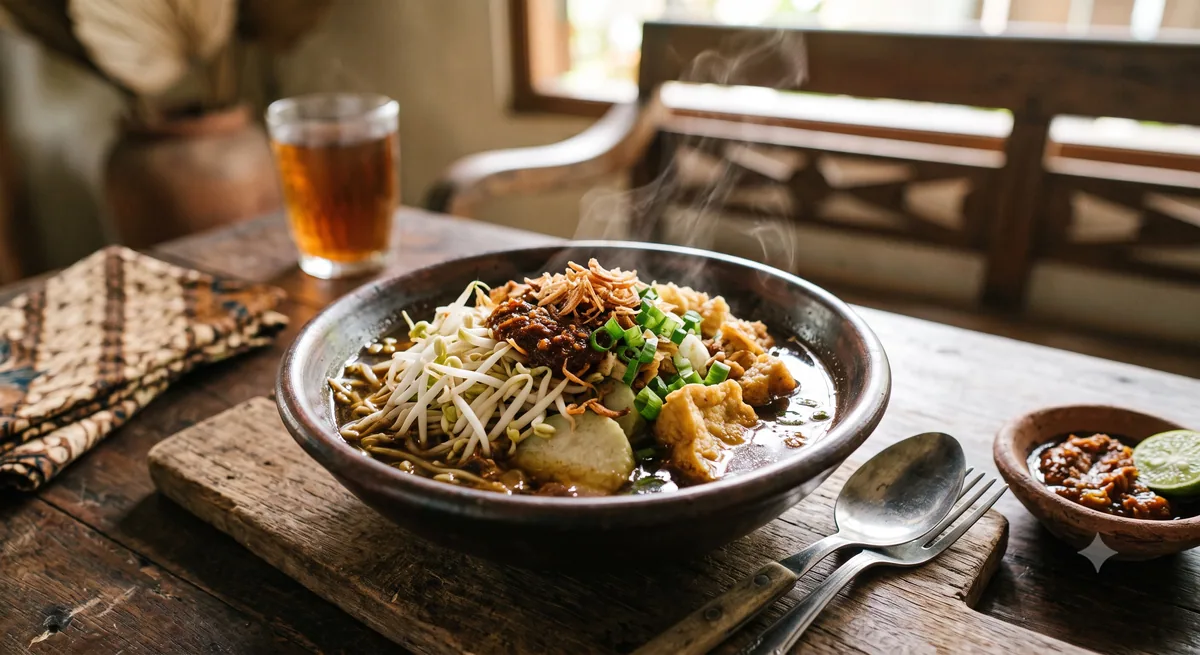 Lontong balap khas Surabaya dengan tauge dan kuah petis