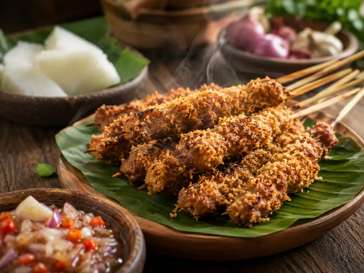 Sate klopo khas Surabaya dibalut kelapa parut dan dibakar