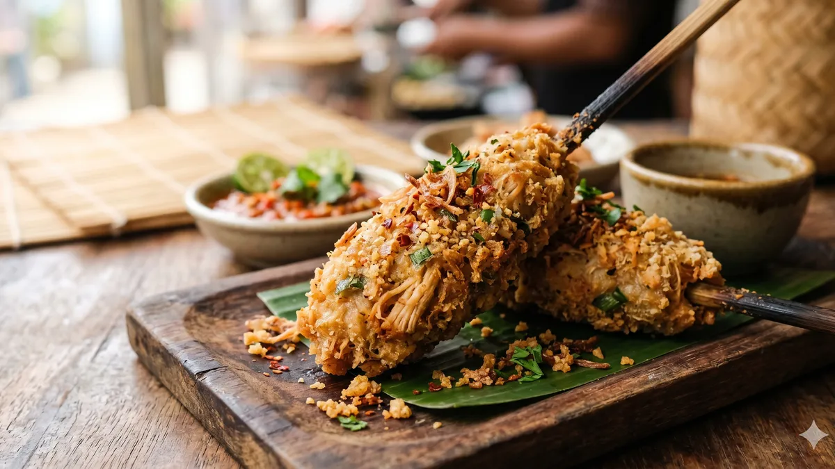 Proses menggoreng sempol ayam hingga keemasan