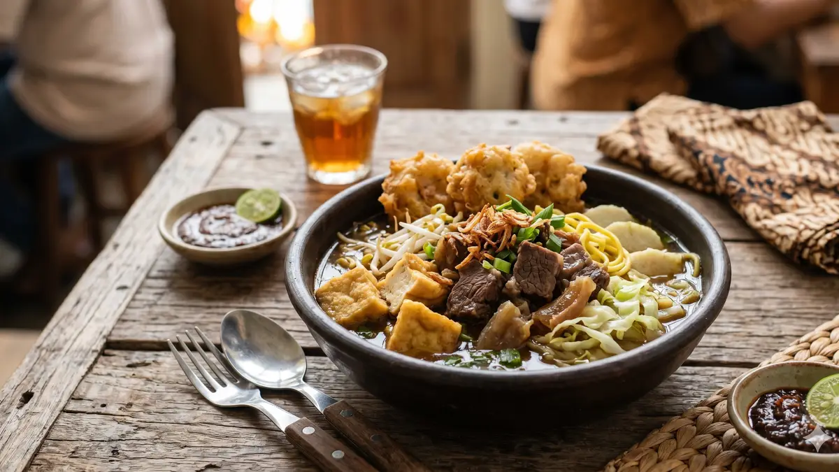 Tahu campur lengkap siap disantap