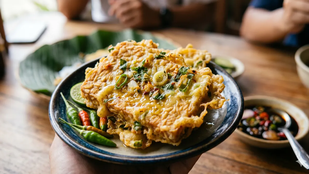 proses penggorengan tempe mendoan di wajan